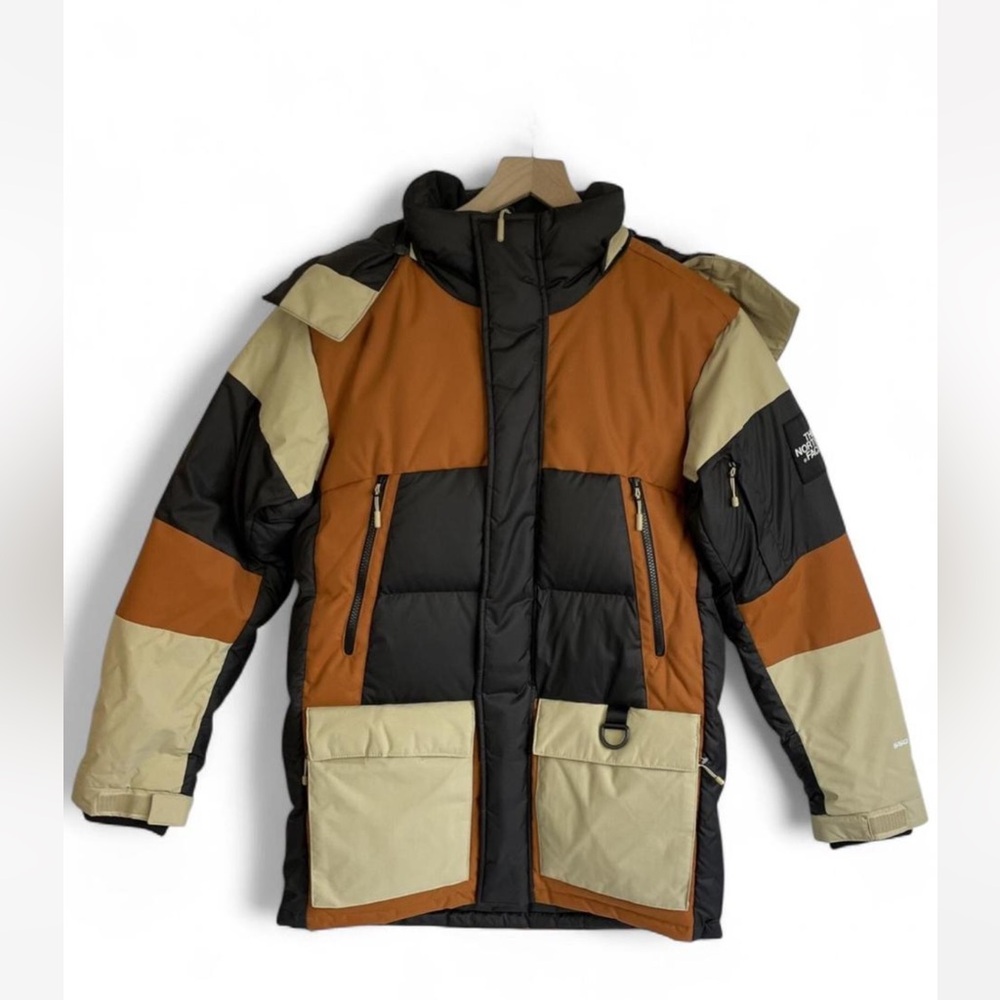 The North Face Black, Tan, and Orange Puffer Jacket